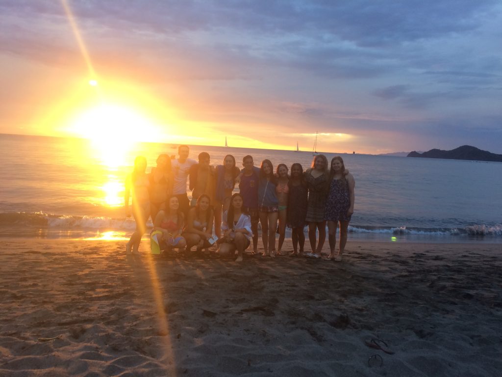 All of our students enjoying a gorgeous sunset in Playa hermosa